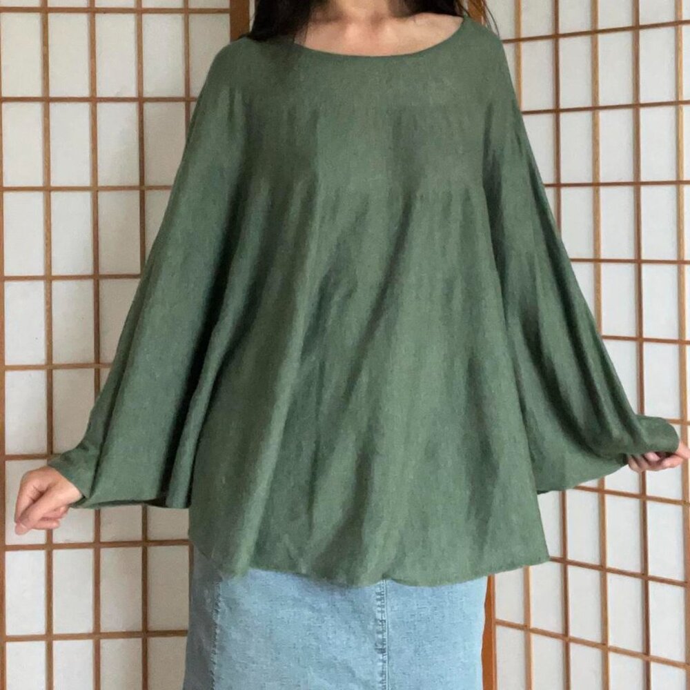Echo Earthy Green Poncho Cape Boho Casual